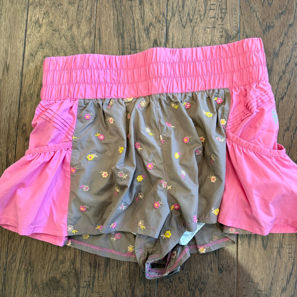 FP Movement by Free People Athletic Shorts -Brown & Pink w/ embroidered flowers!